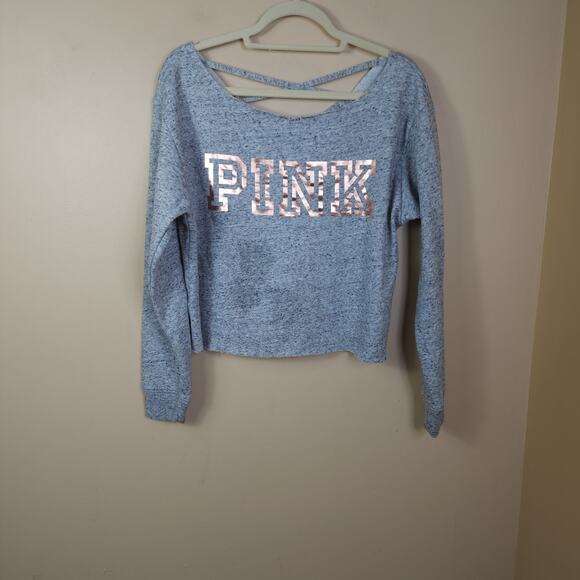 PINK - Victoria's Secret Pink Cropped Sweater Metallic Logo Size S - Picture 1 of 11
